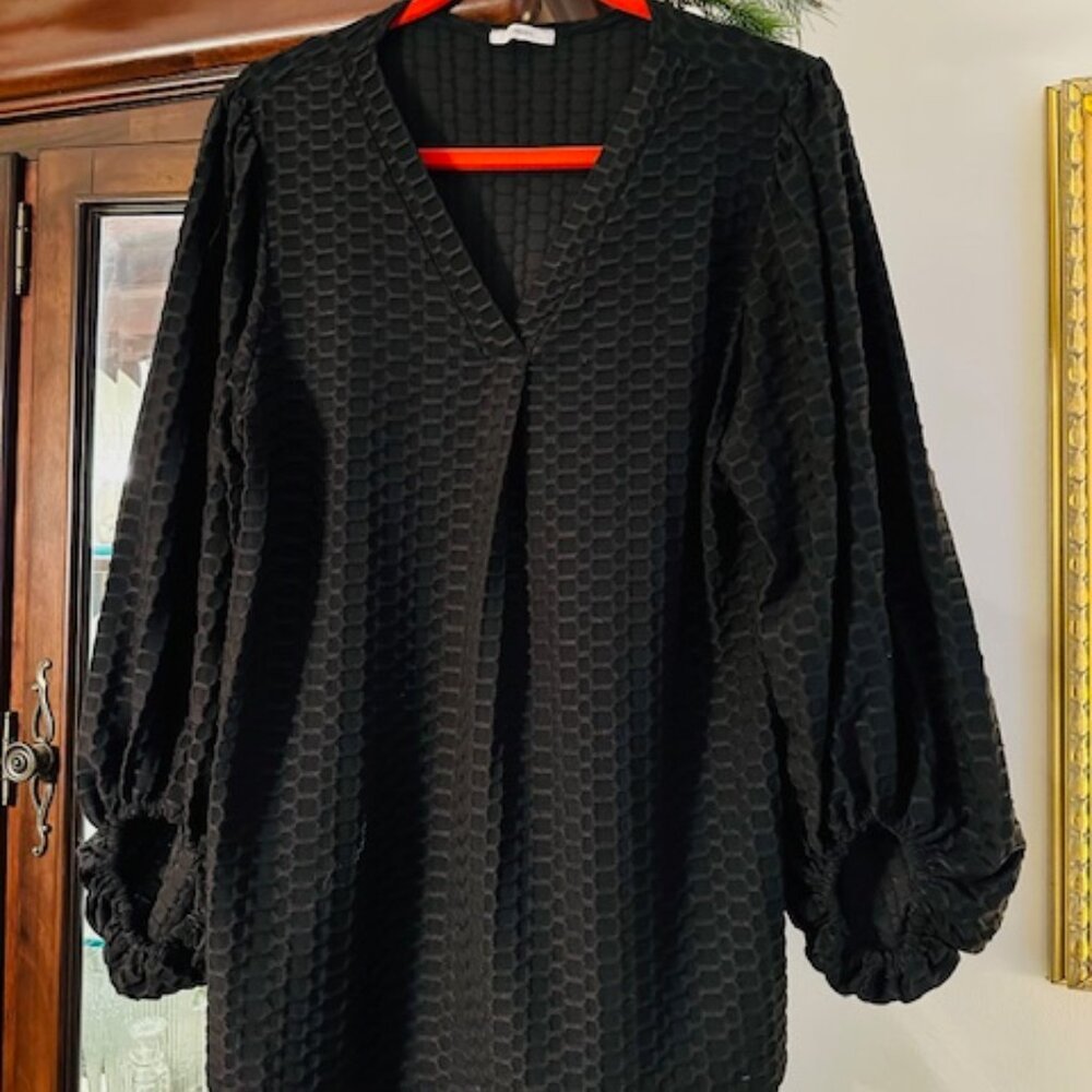 Black Jodifil Blouse with Waffle Design, Size Large